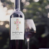 Rosa Aquarell Blume Kreuz Erste Heilige Kommune Weinetikett