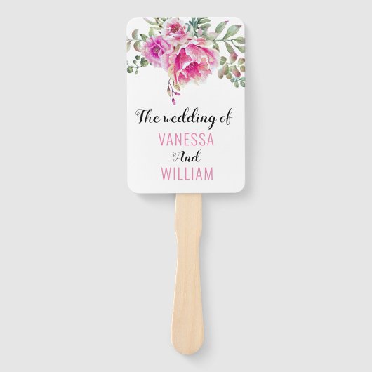 Rosa Aquarell Blume Typografie Hochzeitsprogramm Fächer (Vorderseite)