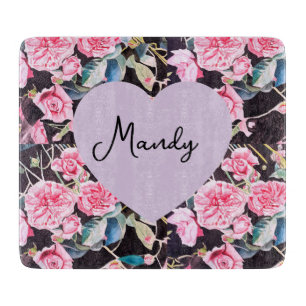 Rosa Aquarell-Blumen Blumenmalerei Mädchen Schneidebrett