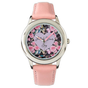 Rosa Aquarell-Blumen Florale Mädchen Freude Armbanduhr