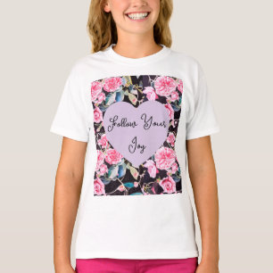 Rosa Aquarell-Blumen Florale Mädchen Freude T-Shirt