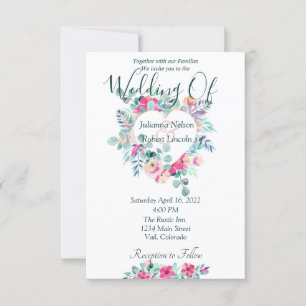 Rosa Aquarell-Blumen-Herz-Hochzeits-Einladung Einladung