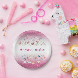 Rosa Aquarell Blumen Hochzeit Pappteller