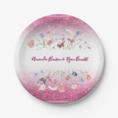 Rosa Aquarell Blumen Hochzeit Pappteller (Vorderseite)