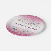 Rosa Aquarell Blumen Hochzeit Pappteller (Schrägansicht)