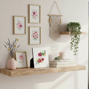 Rosa Aquarell Blumen personalisiert Fotoplatte
