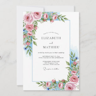 Rosa Aquarell-Blumen-Romantik-Hochzeit Einladung
