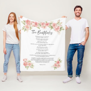 Rosa Aquarell Blumen Seligpreisungen Schrift Fleecedecke