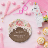 Rosa Aquarell Blumenbraun Brautparty Pappteller (Party)