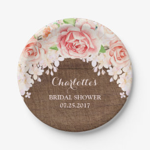 Rosa Aquarell Blumenbraun Brautparty Pappteller