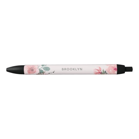 Rosa Aquarell-Blumenmuster Kugelschreiber (Vorderseite)