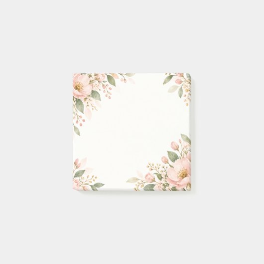 Rosa Aquarell Blumenrand Post-it Klebezettel (Vorderseite)