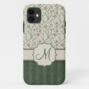 Rosa Aquarell-Blumenreben, Streifen und Monogramm Case-Mate iPhone Hülle