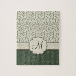 Rosa Aquarell-Blumenreben, Streifen und Monogramm Puzzle