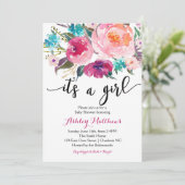 Rosa Aquarell boho BlumenBabyparty-Einladung Einladung (Stehend Vorderseite)