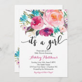 Rosa Aquarell boho BlumenBabyparty-Einladung Einladung (Vorne/Hinten)