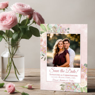 Rosa Aquarell Boho Chic Florales Foto Hochzeit Save The Date