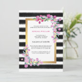 Rosa Aquarell-Bouganvilla mit schwarzen Streifen Einladung (Stehend Vorderseite)