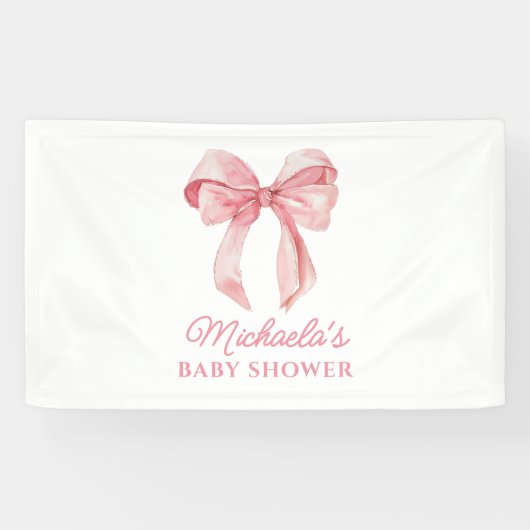Rosa Aquarell Coquette Bow Minimal Babydusche Banner (Horizontal)