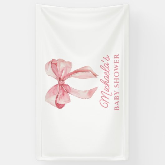 Rosa Aquarell Coquette Bow Minimal Babydusche Banner (Vertikal)