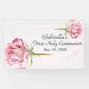 Rosa Aquarell-erste heilige Kommunions-Fahne Banner