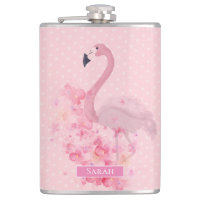 Rosa Aquarell-Flamingo mit Blumen und Punkte
