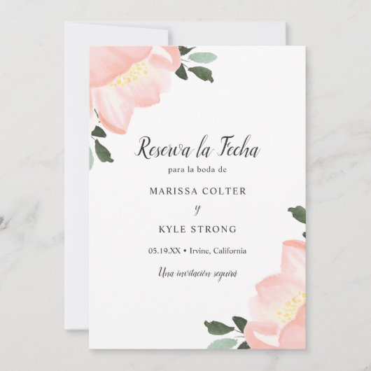 Rosa Aquarell Flora Elegante Hochzeit Save The Date (Vorderseite)
