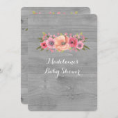 Rosa Aquarell Floral Rustikale Wood Baby Dusche Einladung (Vorne/Hinten)