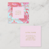 Rosa Aquarell Floral und Baby Blue mit Gold Quadratische Visitenkarte (Vorne/Hinten)