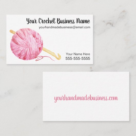 Rosa Aquarell-Garn-Häkelarbeit Visitenkarte (Vorne/Hinten)