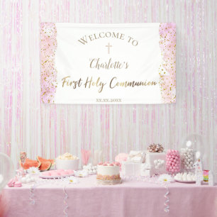 Rosa Aquarell-Glitzer Erstes Kommunionsbanner Banner