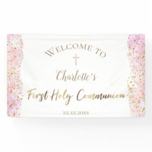 Rosa Aquarell-Glitzer | Erstes Kommunionsbanner