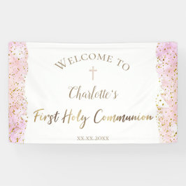 Rosa Aquarell-Glitzer | Erstes Kommunionsbanner Banner