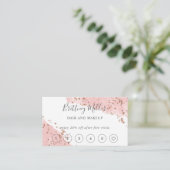 Rosa Aquarell Glitzer Loyalty Card Handschrift Visitenkarte (Stehend Vorderseite)