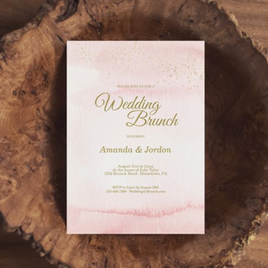 Rosa Aquarell Gold Art Hochzeitsbrunch Einladung