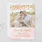 Rosa Aquarell Gold Confetti Foto Save the Date (Rückseite)