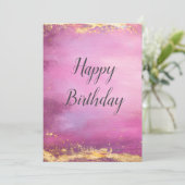 Rosa Aquarell & Gold Foil Trim Geburtskarte Einladung (Stehend Vorderseite)