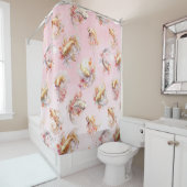 Rosa Aquarell Gold Koi Fisch Flora Duschvorhang (Beispiel)