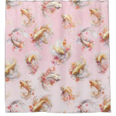 Rosa Aquarell Gold Koi Fisch Flora Duschvorhang (Vorderseite)
