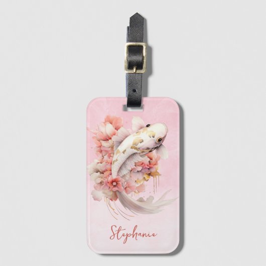 Rosa Aquarell Gold Koi Fisch Flora Gepäckanhänger (Vorderseite Vertikal)