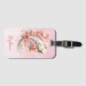 Rosa Aquarell Gold Koi Fisch Flora Gepäckanhänger (Vorderseite (Horizontal))