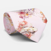 Rosa Aquarell Gold Koi Fisch Flora Krawatte (Gerollt)