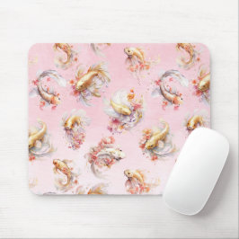 Rosa Aquarell Gold Koi Fisch Flora Mousepad