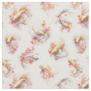 Rosa Aquarell Gold Koi Fisch Flora Stoff