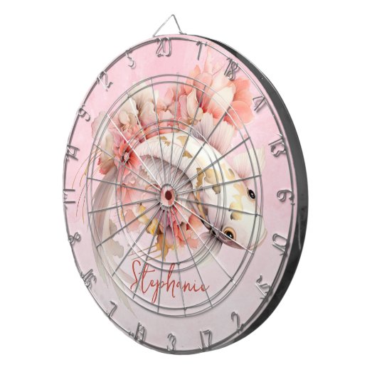 Rosa Aquarell Gold Koi Fisch Personalisiert Dartscheibe (Vorderseite rechts)