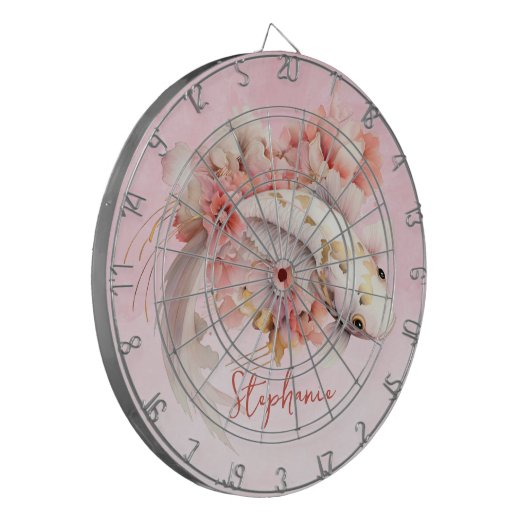 Rosa Aquarell Gold Koi Fisch Personalisiert Dartscheibe (Vorderseite Links)