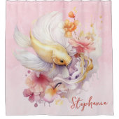 Rosa Aquarell Gold Koi Fisch Personalisiert Duschvorhang (Vorderseite)