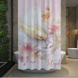 Rosa Aquarell Gold Koi Fisch Personalisiert Duschvorhang