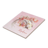 Rosa Aquarell Gold Koi Fisch Personalisiert Fliese (Seite)