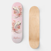Rosa Aquarell Gold Koi Fisch Personalisiert Skateboard (Vorderseite)